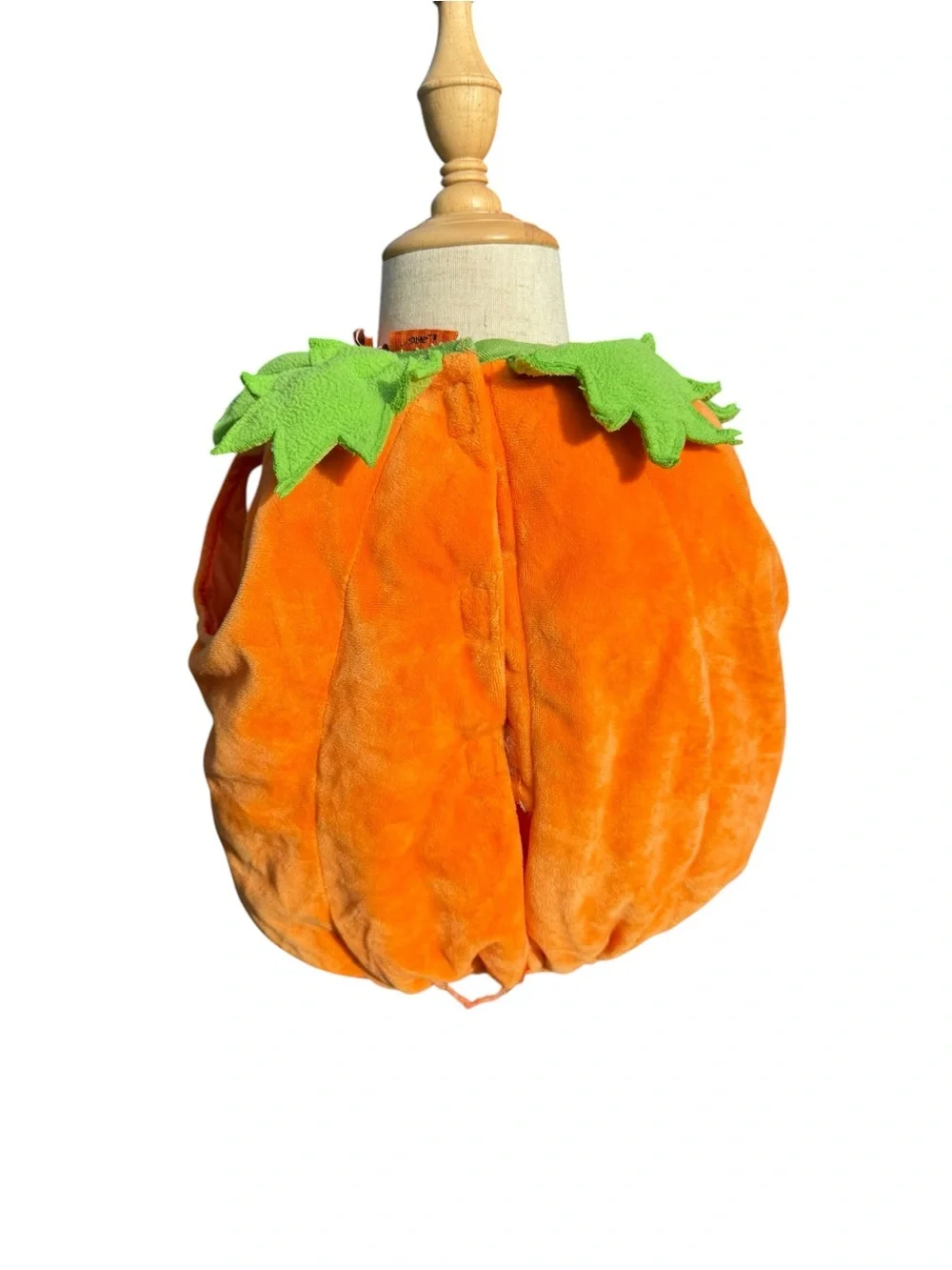 Kids Orange Pumpkin Costume Top with Green Leaf Collar